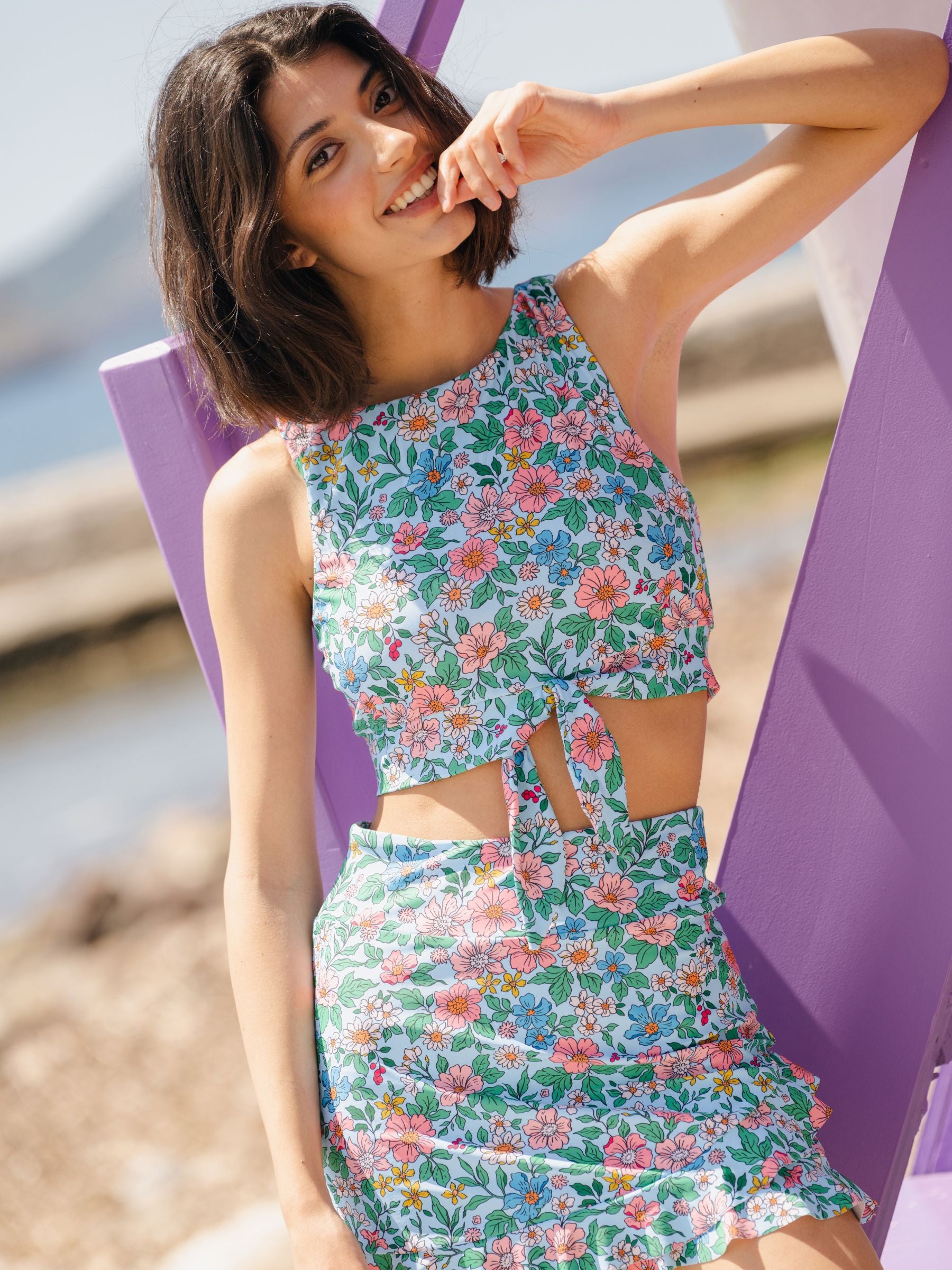 Trellis Floral Knotted Crop Top