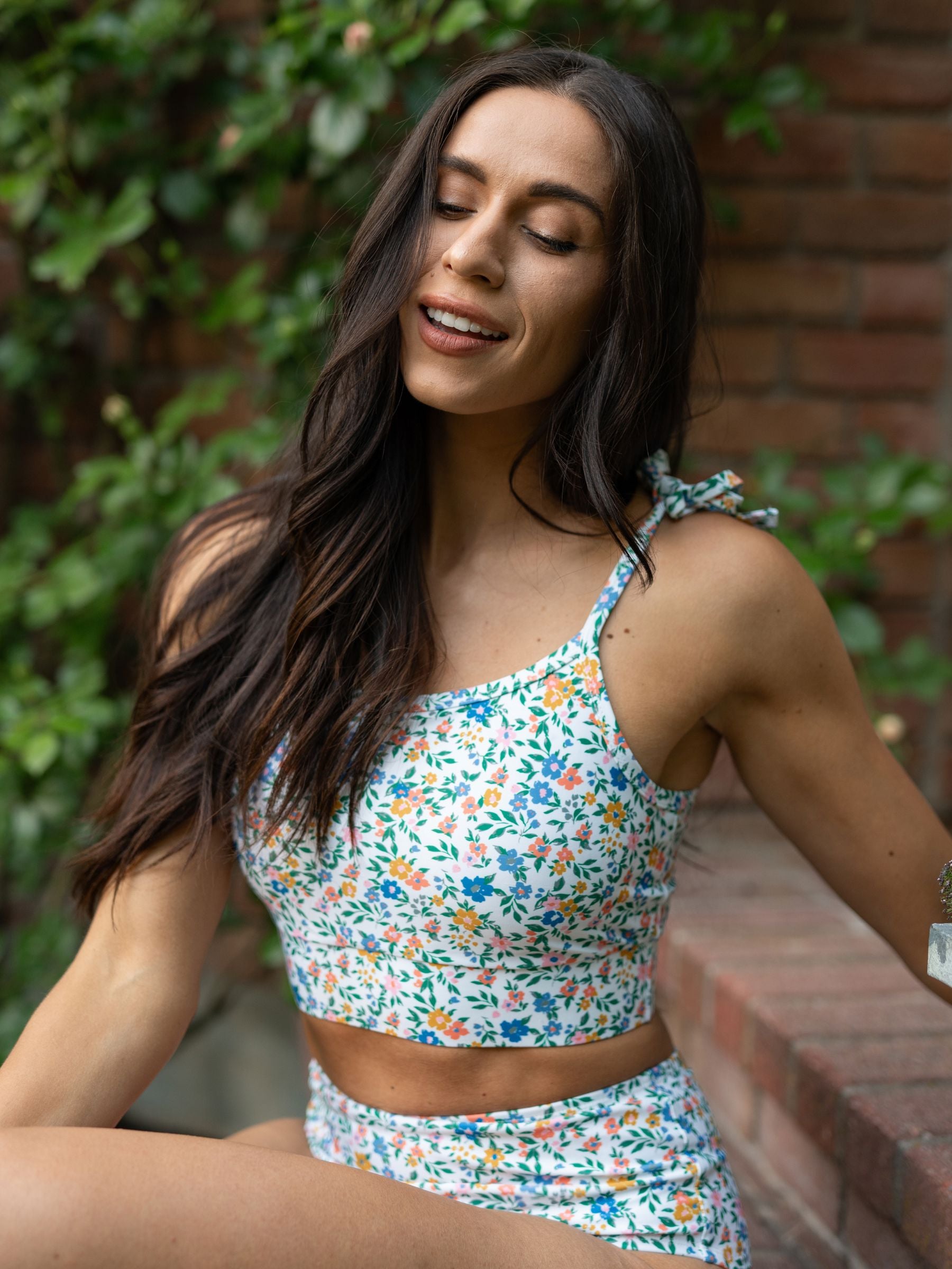 Calico Shoulder-Tie Crop Top