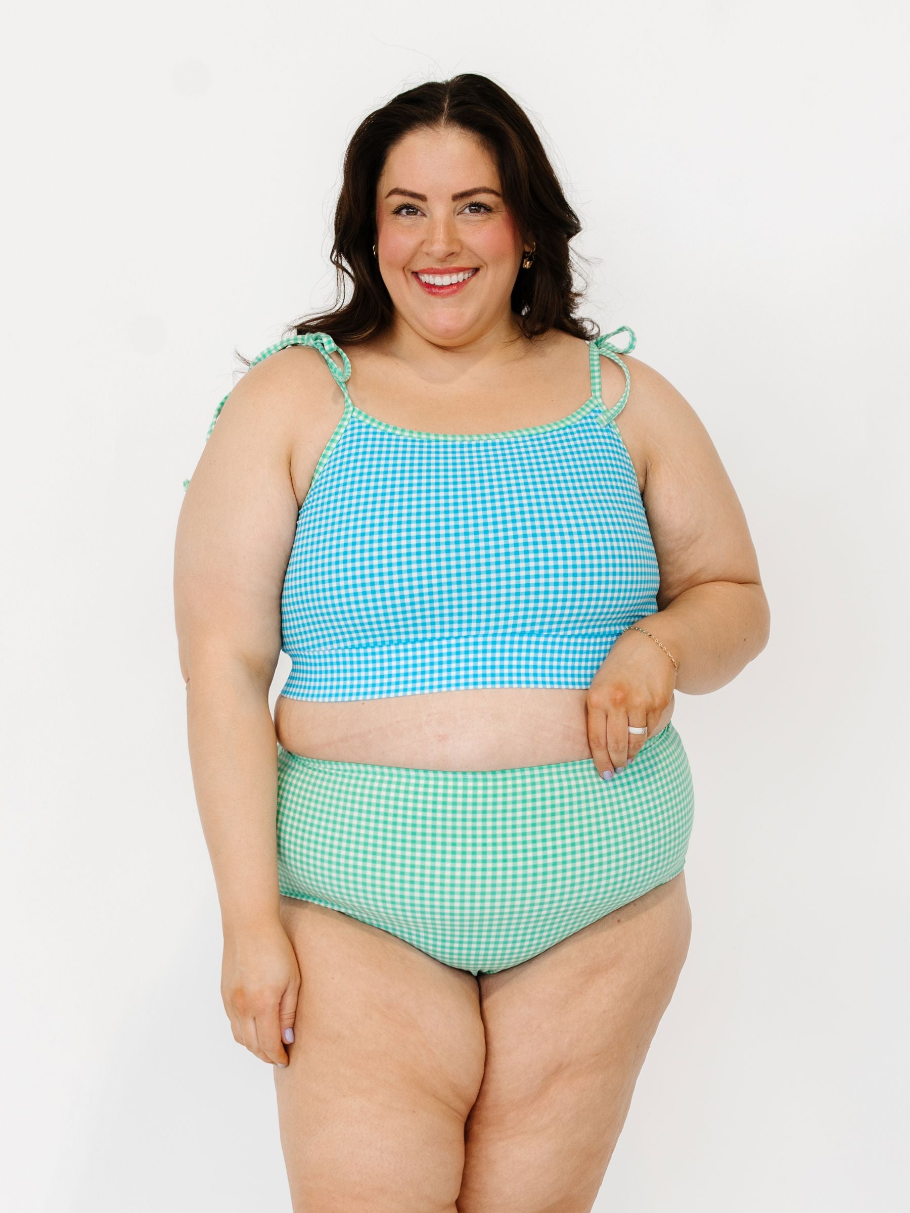 Green Seersucker High-Waist Bottom