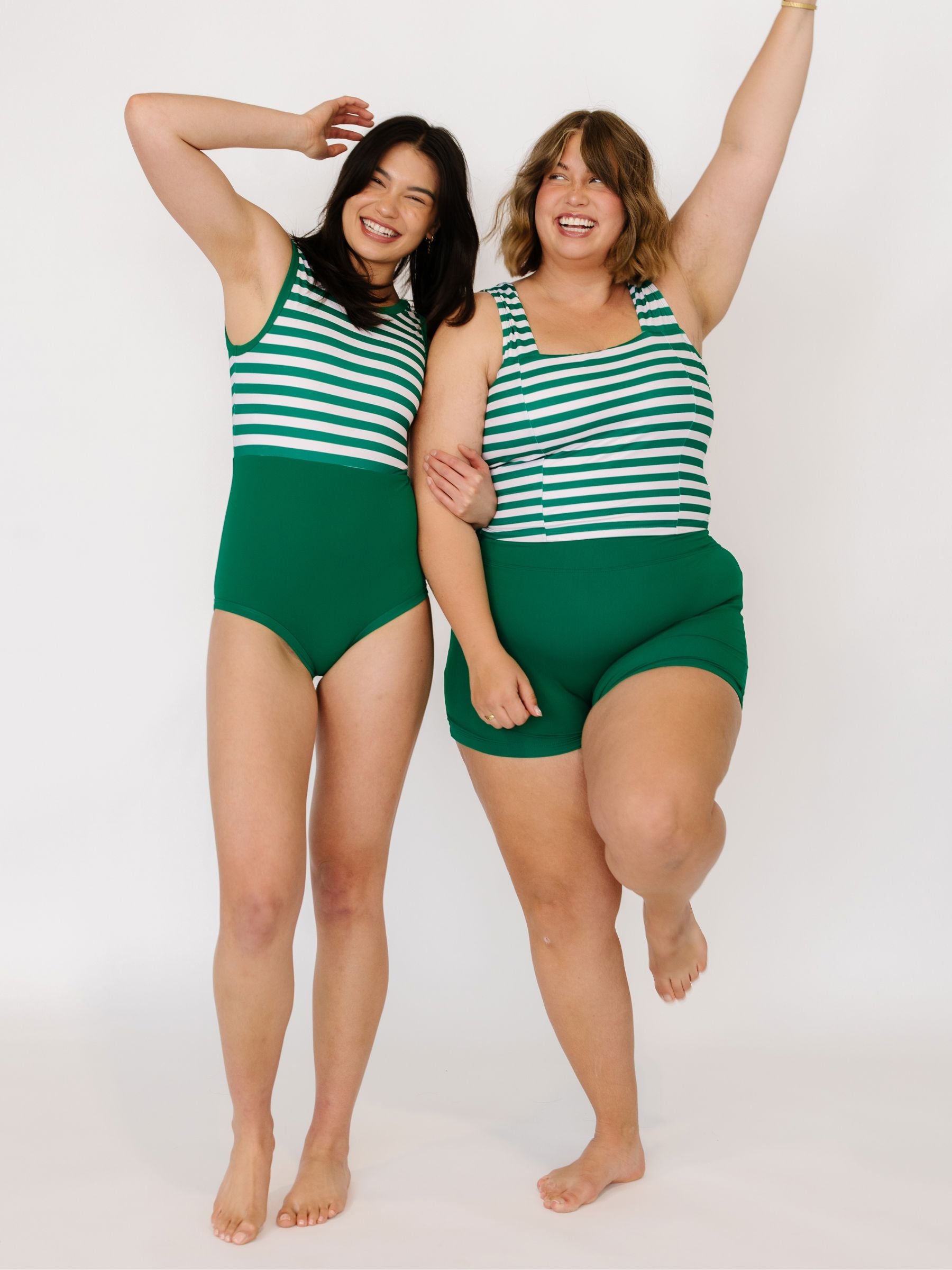 Emerald Stripe High-Neck One-Piece