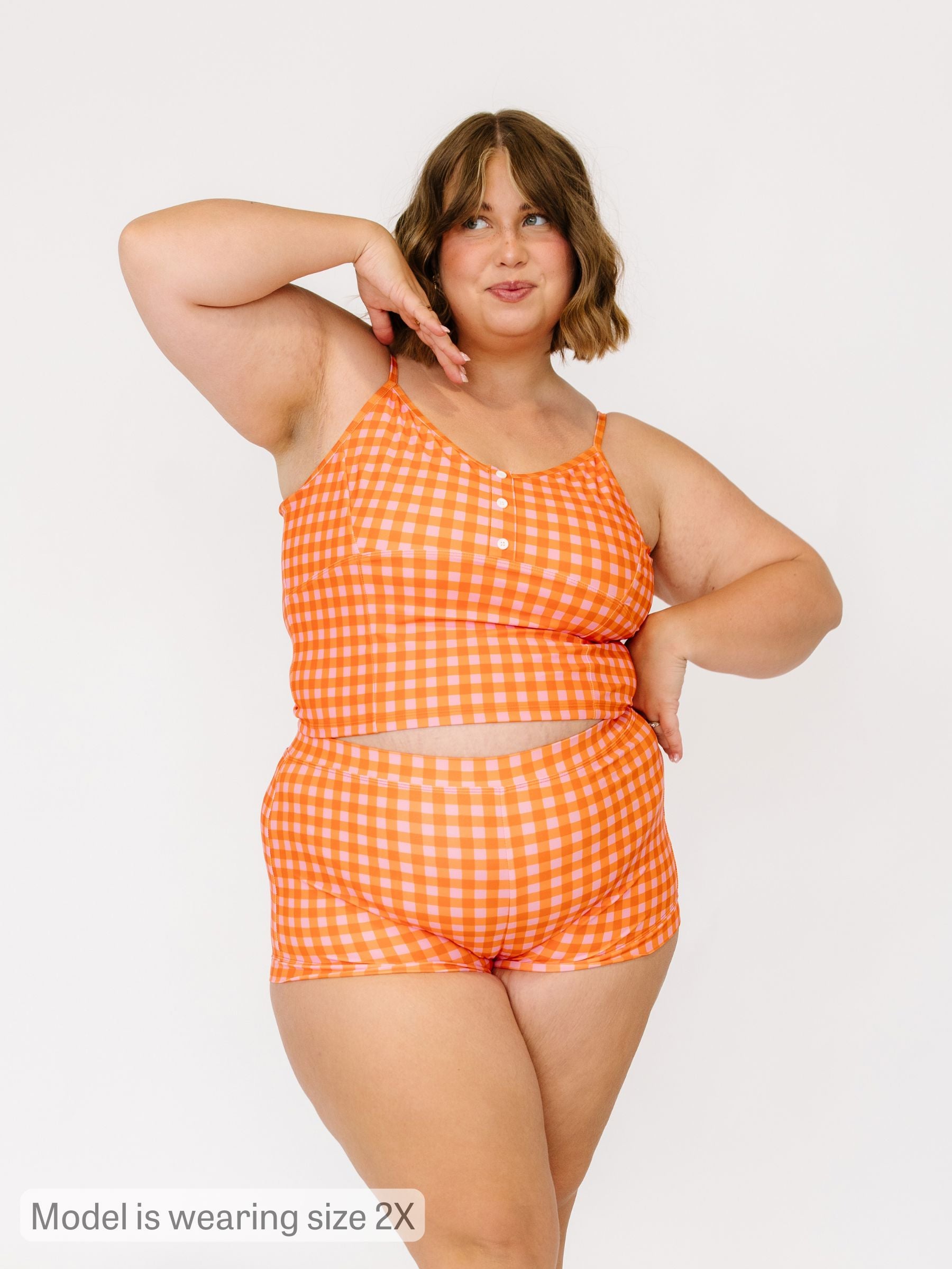 Orange Gingham Button Crop Top