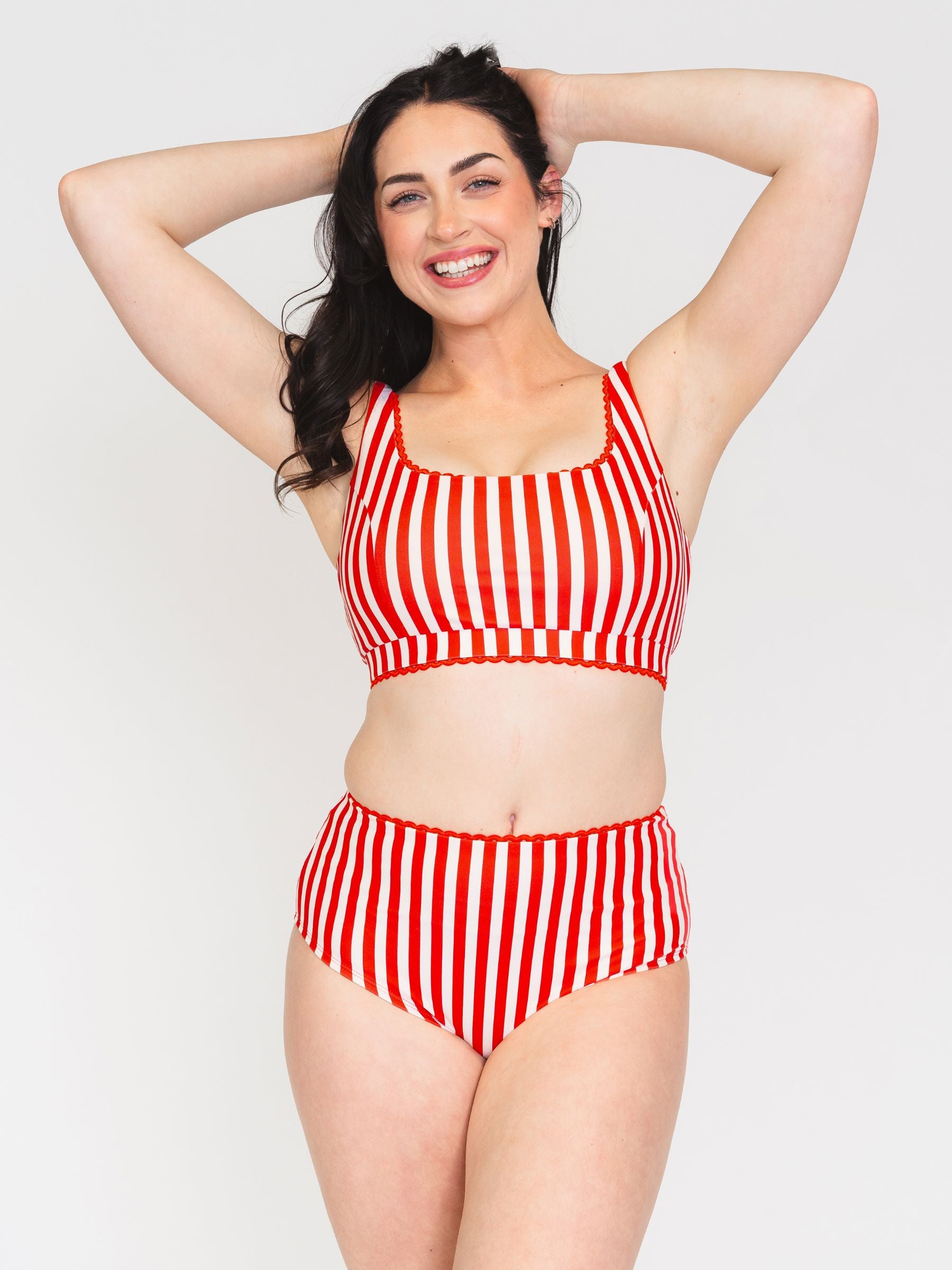 Vertical Red Stripe High-Waist Bottom
