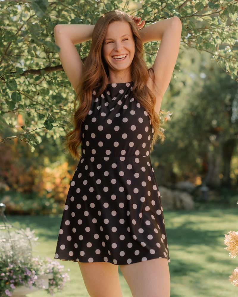 Retro Dot Boat-Neck Swim Dress