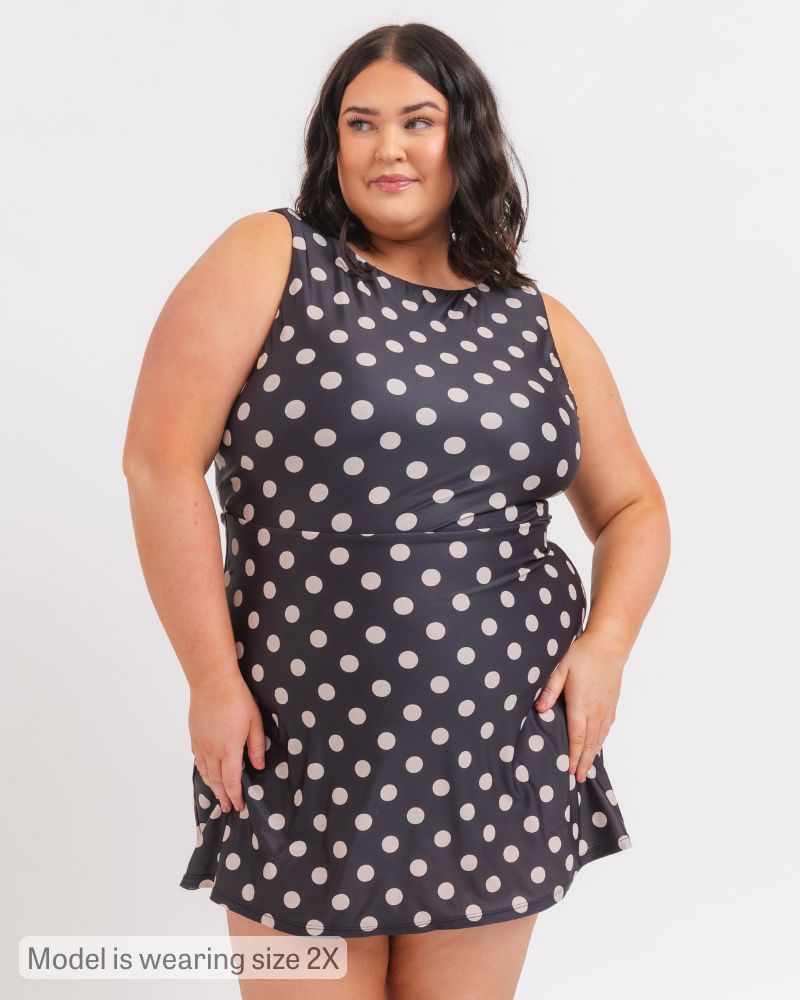 Retro Dot Boat-Neck Swim Dress