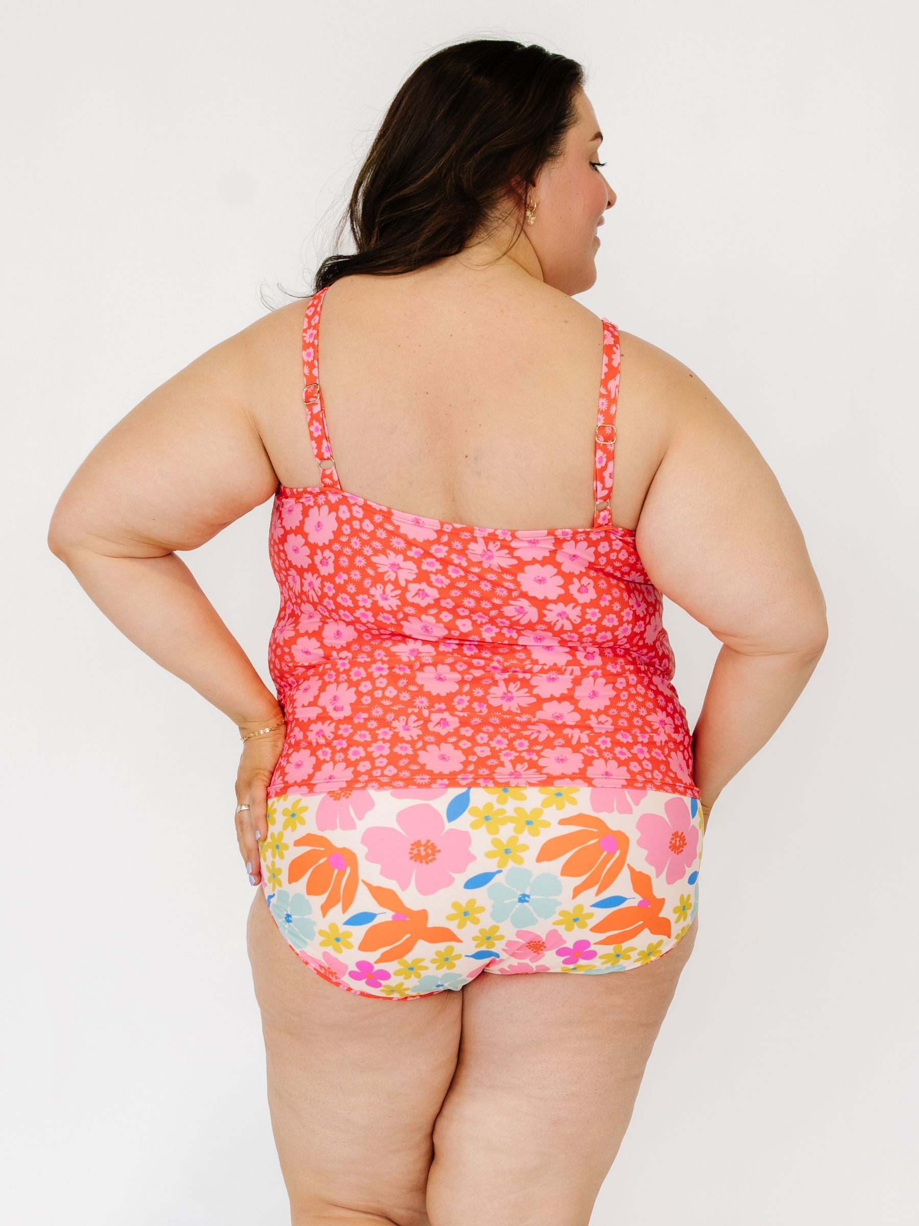Scattered Floral Square Neck Tankini Top