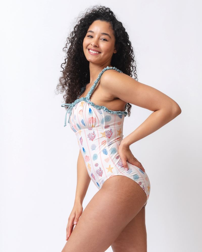 Shell Stripe Ruffle-Strap One-Piece