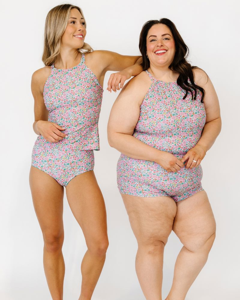 Whimsy Floral Double-Cinch Tankini Top