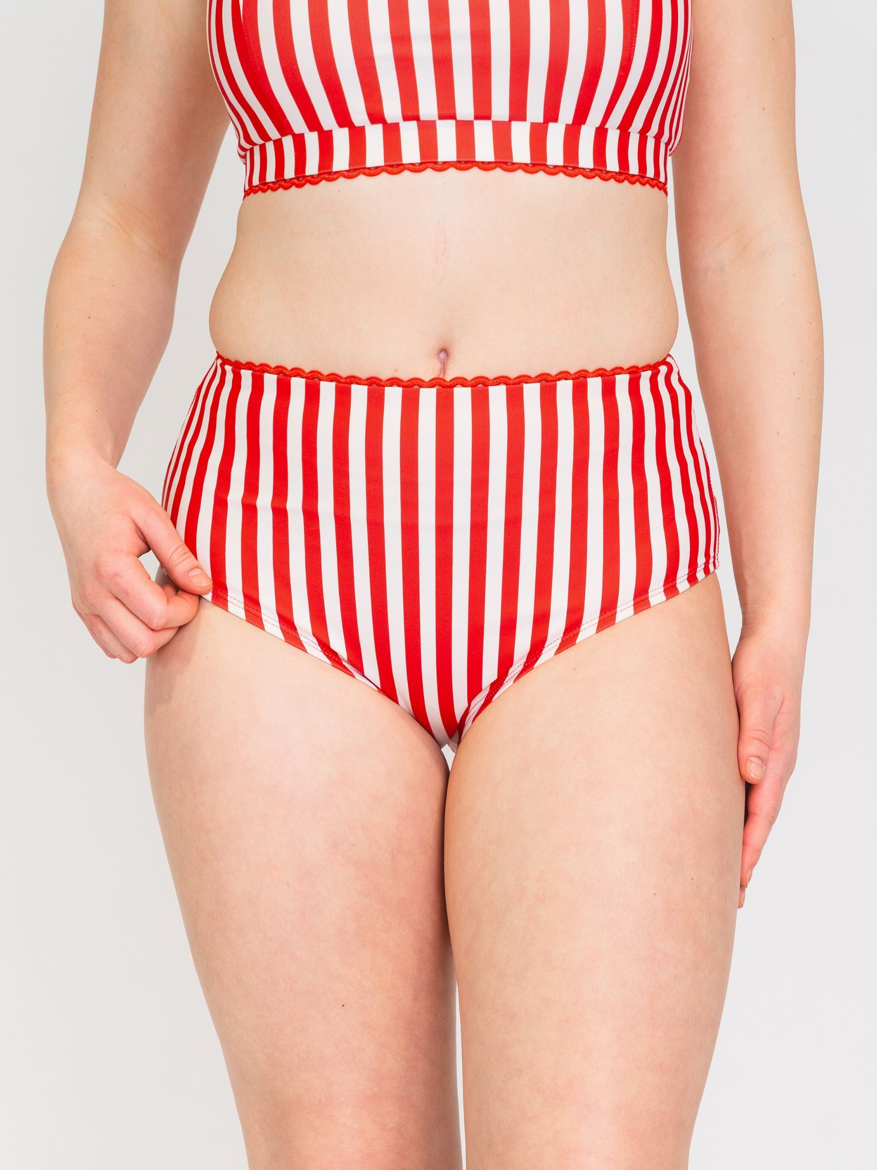 Vertical Red Stripe High-Waist Bottom