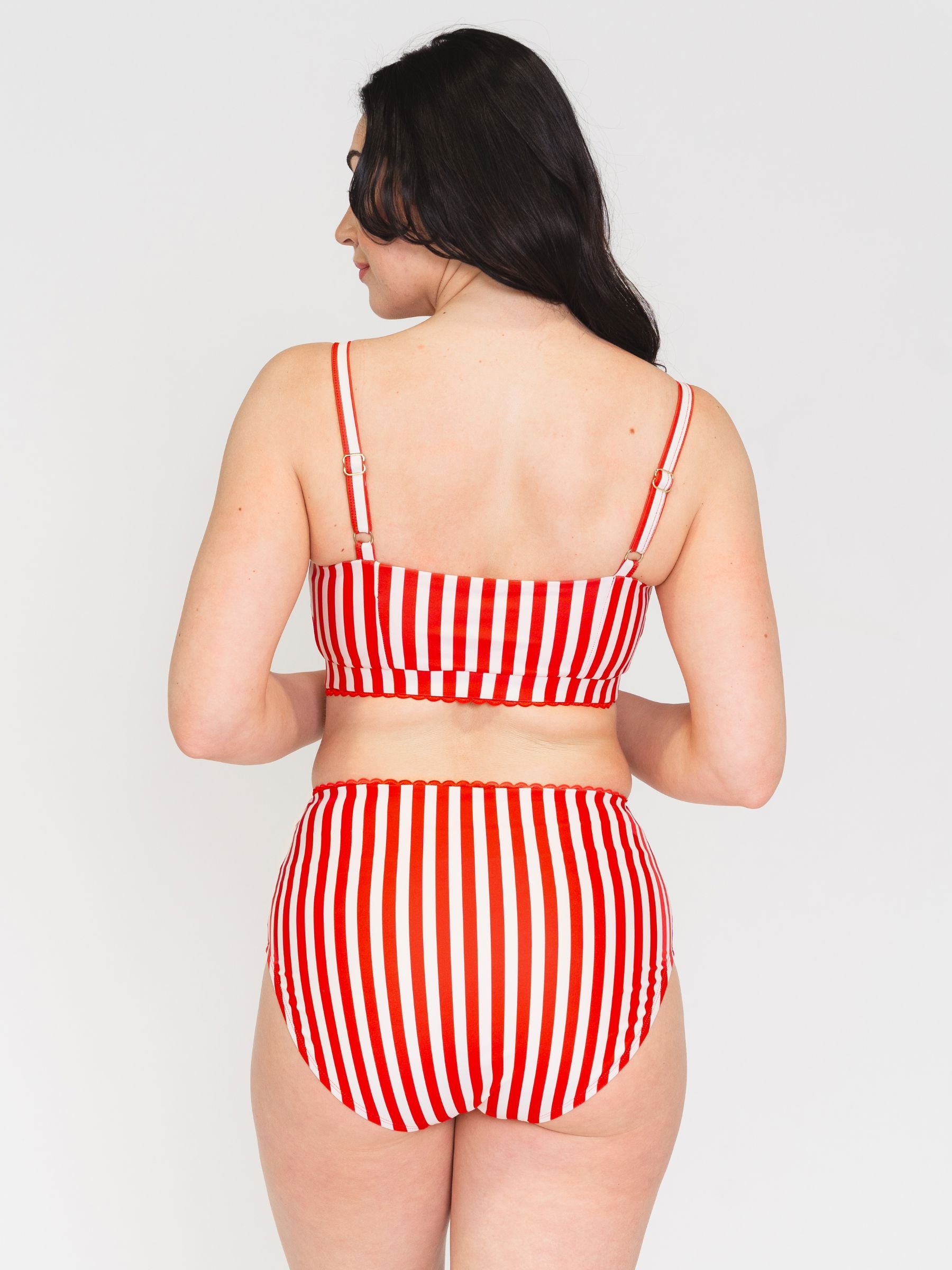Vertical Red Stripe High-Waist Bottom