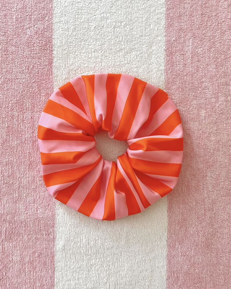 Photo of orange and pink striped hair scrunchie